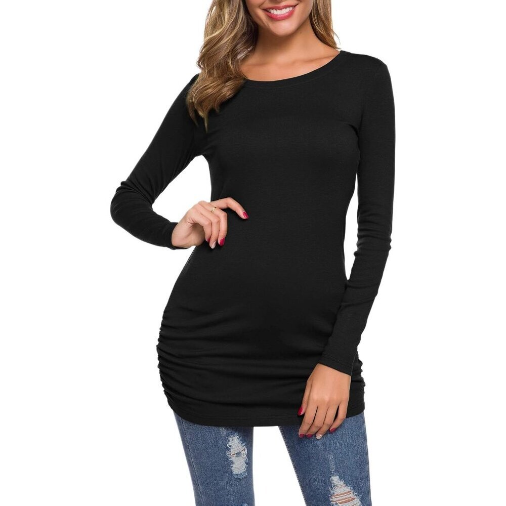 Women's Long Sleeve Tunic Top Stretch Cotton Polyester Spandex Fall Casual